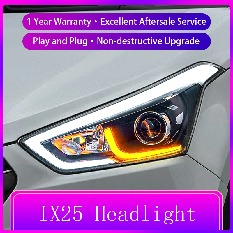 A Pair of Car Modification For Hyundai IX25 Creta 2015-2017 Xenon Front Lamp LED DRL Headlight Projector Lens Auto Accessories