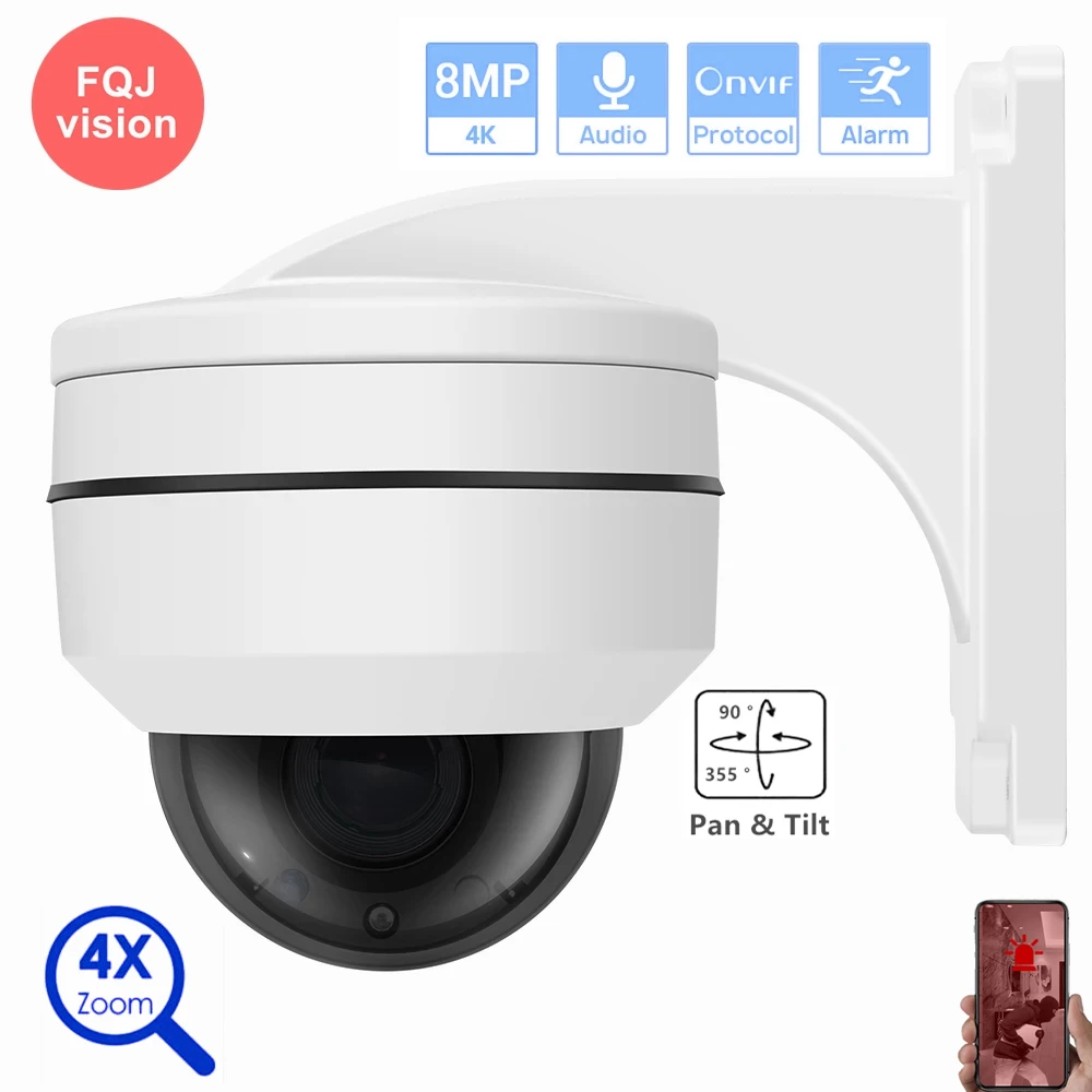 

8MP Dome PTZ Camera IP Waterproof 4xZoom Pan Tilt Home Surveillance Security 30M Infrared Motion Detection 4K Network Camera