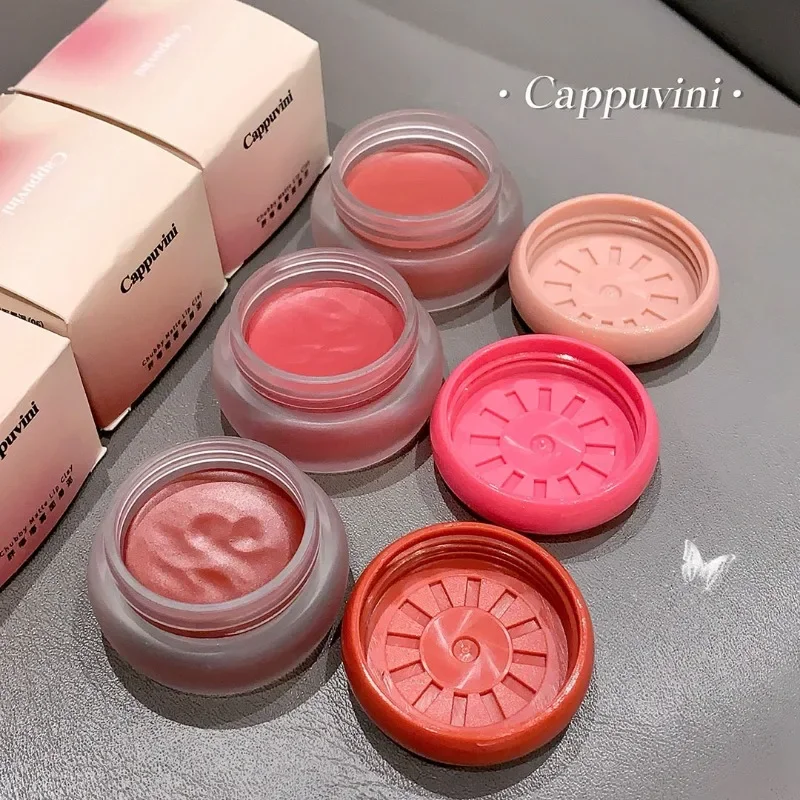 Cappuvini Canned Lip Mud Matte Velvet Mousse Lip Gloss Moisturizing Lipstick Cheek Blush Cream Tint Lips Korean Makeup Products