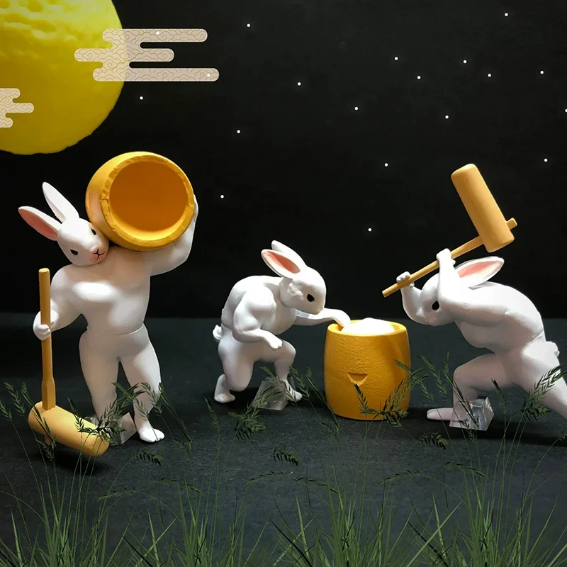 اليابانية حقيقية العضلات اليشم أرنب اليابانية حقيقية ل قصف كعكة الأرز أرنب ومهرجان منتصف الخريف دمية صنع ماشو #2