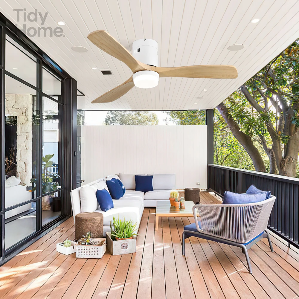 

Wooden Ceiling Fan With 3 color 18W Led change Light ,3 Solid Wood Blades ,Remote Control , steel DC Motor For Home/outdoor