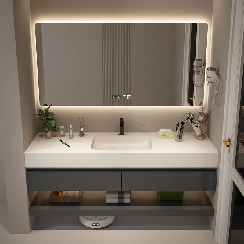 Designer Corian integrated basin bathroom cabinet combination washbasin toilet double layer washbasin cabinet