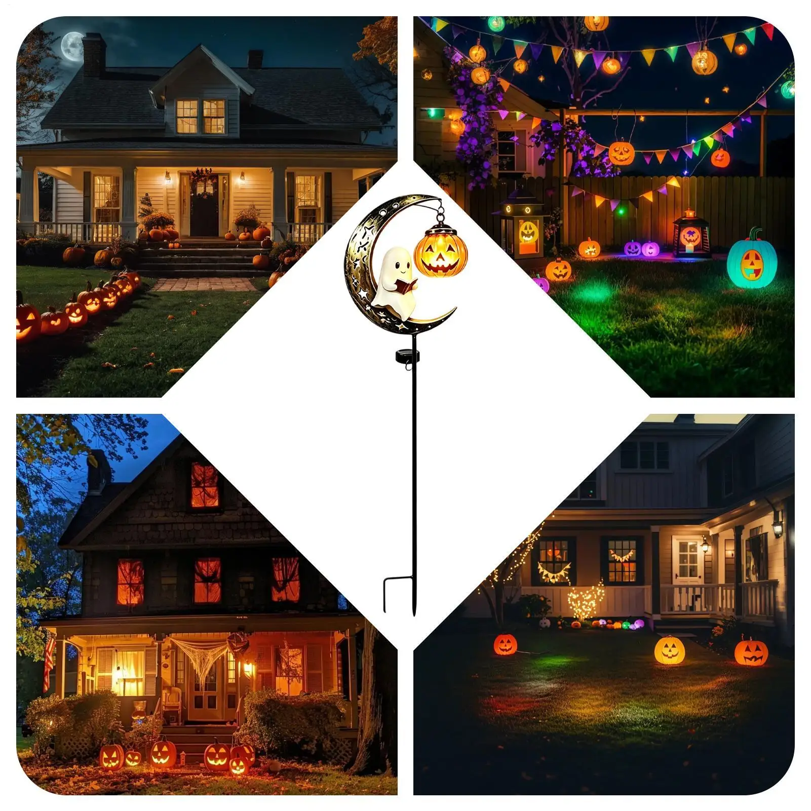 Halloween Solar Garden Stake Light Metal Waterproof Ghost Path Lamps Solar Pumpkin Garden Decor For Yard Patio Porch Walkway