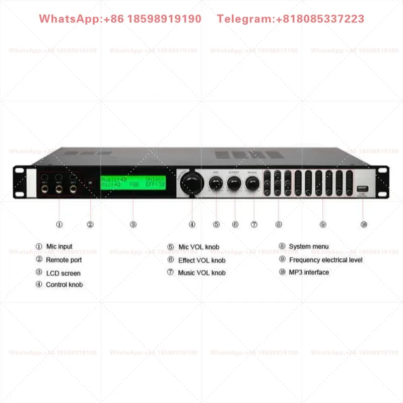 KX-9600 Digital Karaoke Preamp Audio Processor Built-in Anti Howling & Multi Reverb Effects Professional Sound Controller
