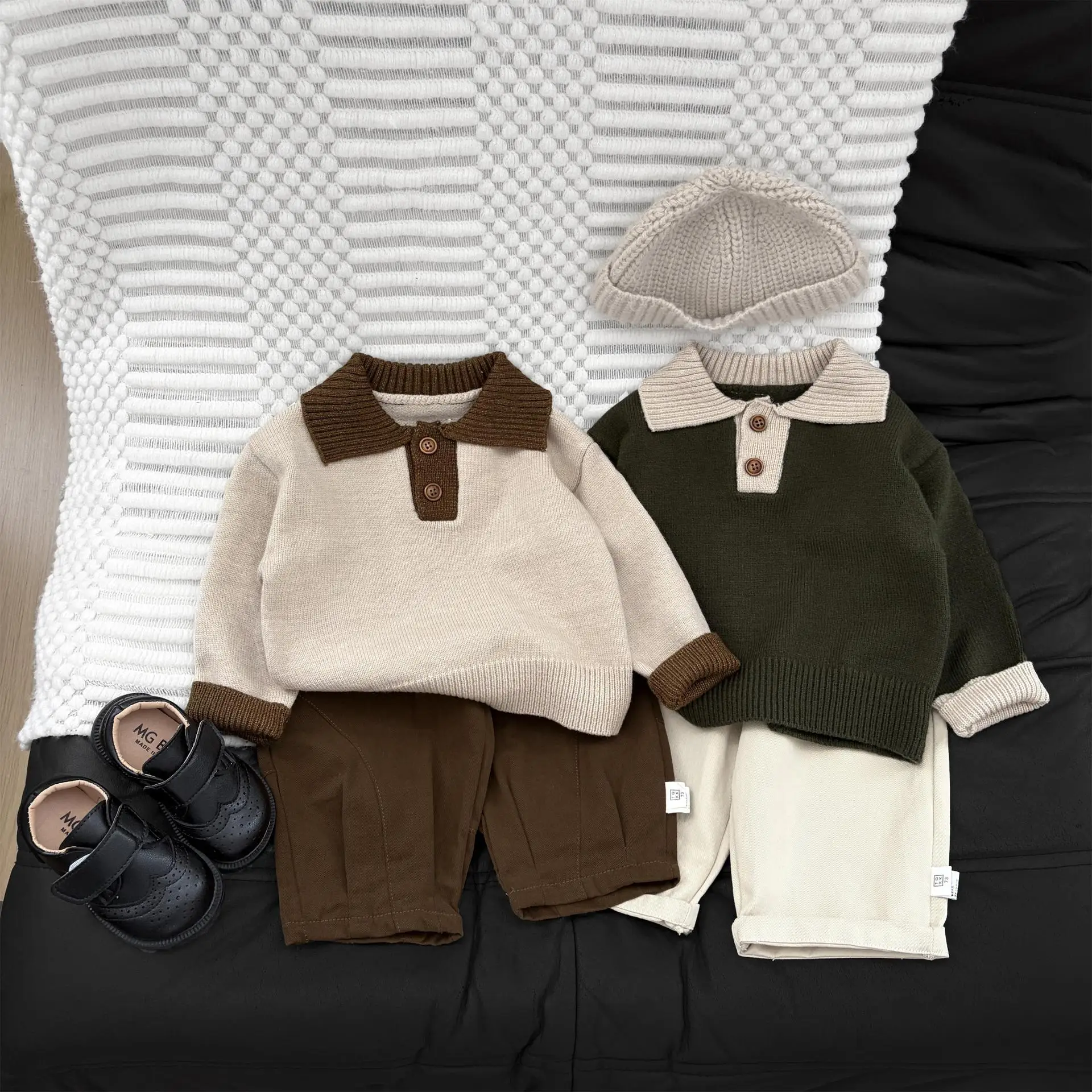 2026 Autumn New Children Sweater Girls Long Sleeve Knitted Pullover Cotton Boys Vintage Polo Collar Knitwear Kids Clothes