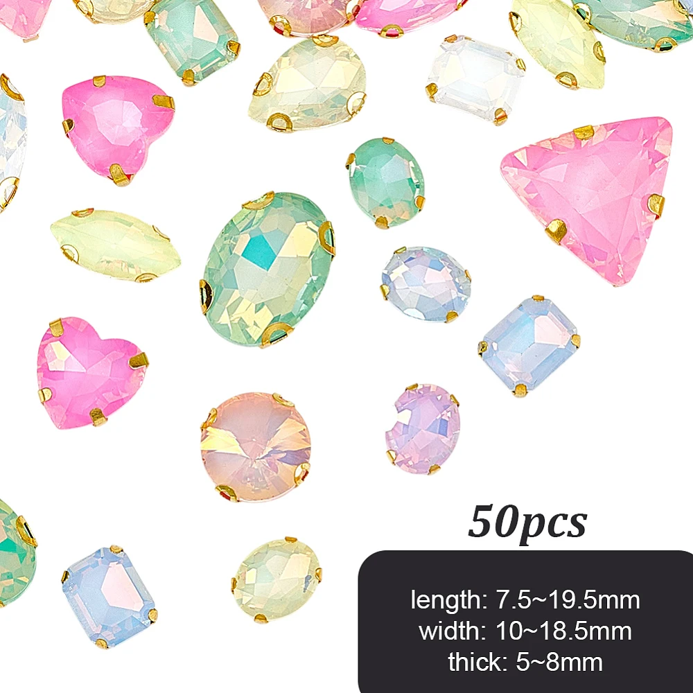 50 Pcs White Sew on Rhinestone Mixed Shapes Glass Sewing Stones Flatback Gems with Claw for DIY Crafts Jewelry Making Dresses