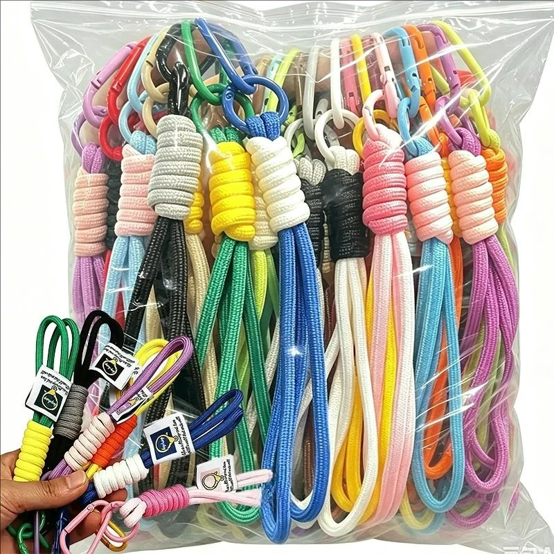 1-20pcs Colorful Wrist Lanyard Strap Keychain Anti-Loss Mobile Phone Braided Rope with Carabiner Buckle Clips for Camera Wallet
