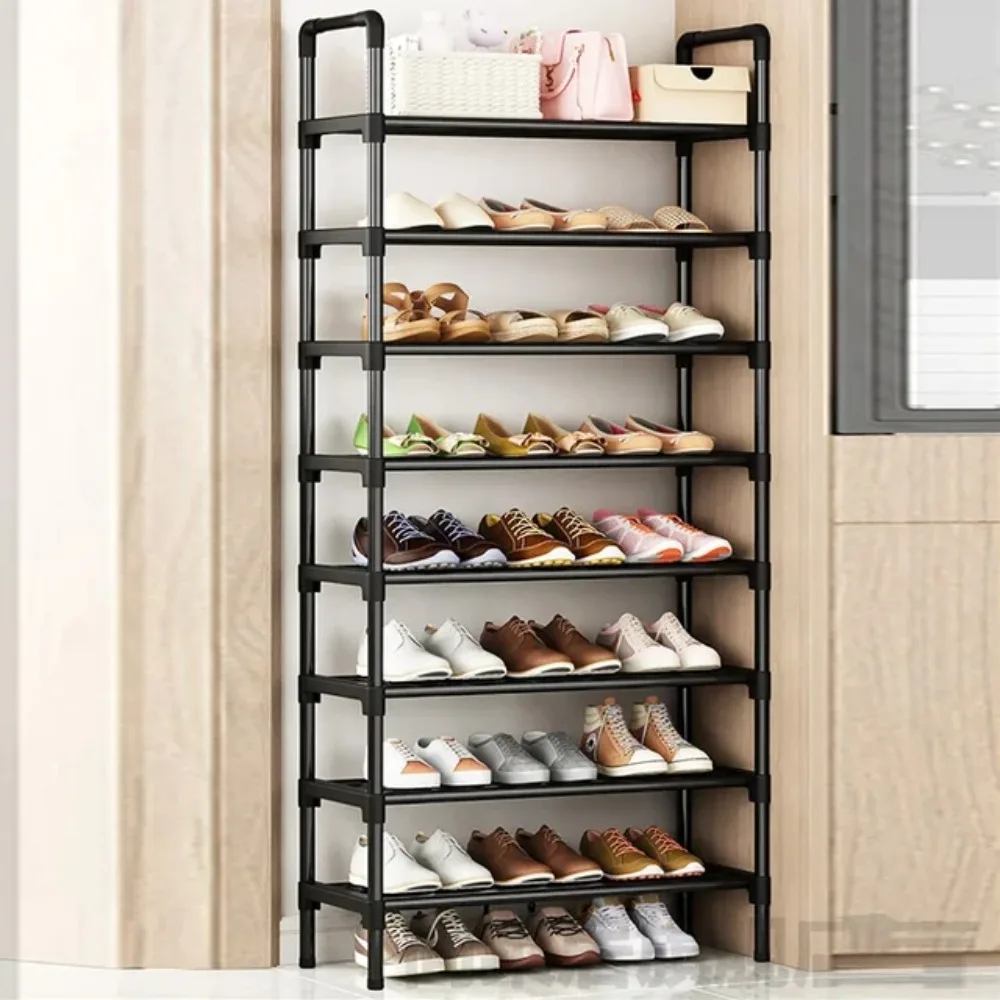 Metal Shoe Rack 8 Tiers Elevated Shoe Shelf For Living Room Space Saving Household Furniture Multi Functional Black Storage Rack