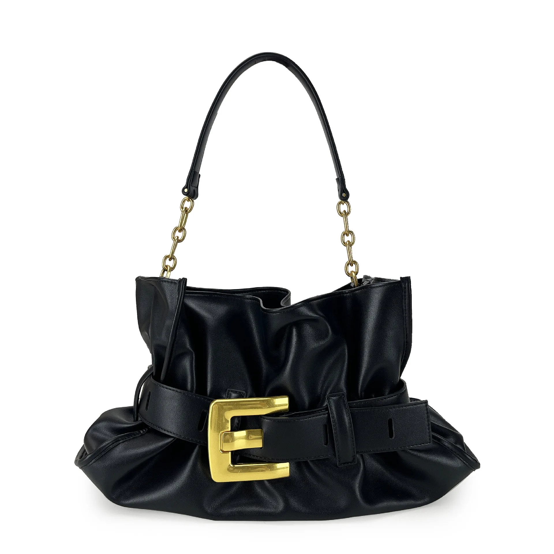 

2025 Fashionable Women's Pleated Cloud Handbag Metal Chain Shoulder Strap Eye-catching Square Buckle Designer Luxury Bag