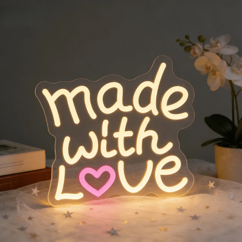 

Made with Love Heart Shaped Neon Sign LED Romantic Wall Art for Bedroom Wedding Home Decor Gift Housewarming Anniversary Gift