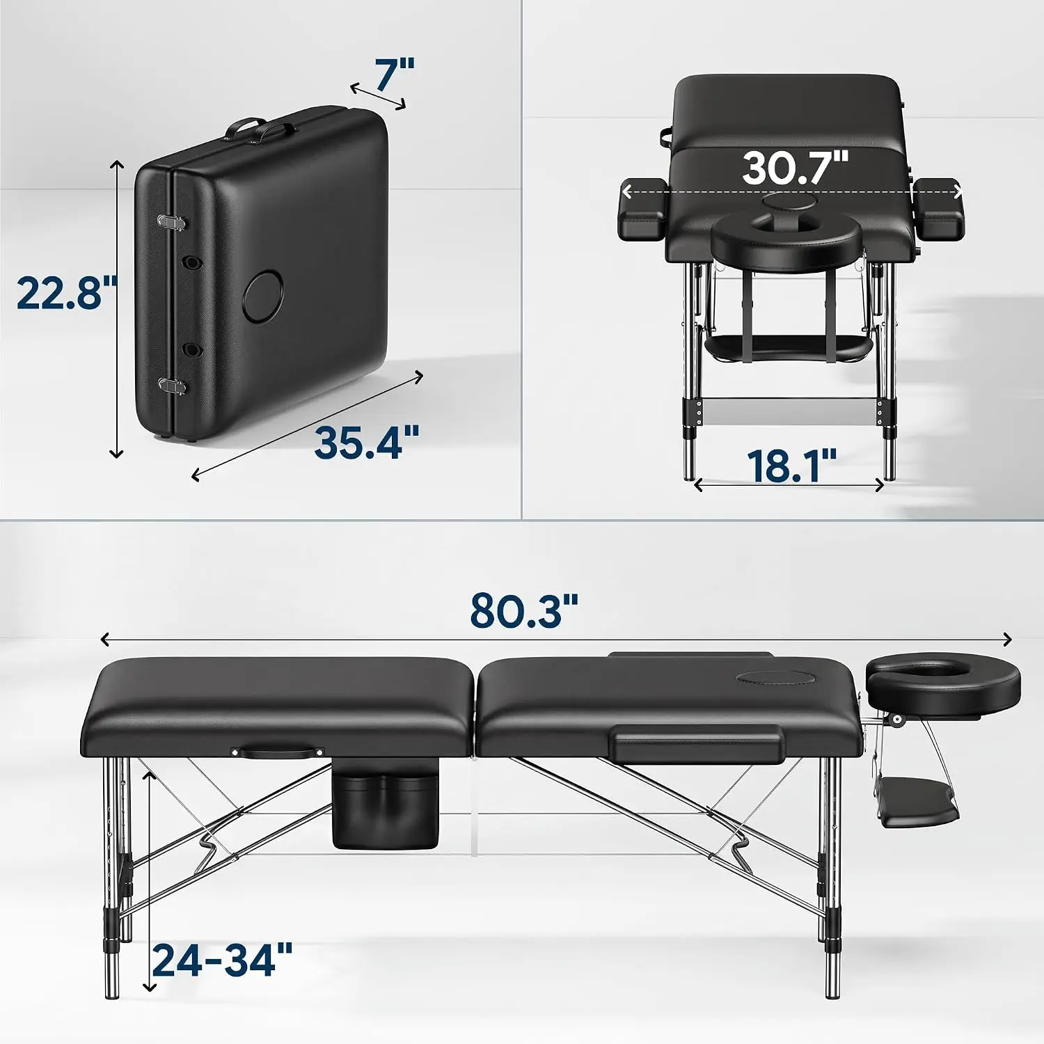 2-Fold Aluminum Adjustable Massage Table Portable 22.8
