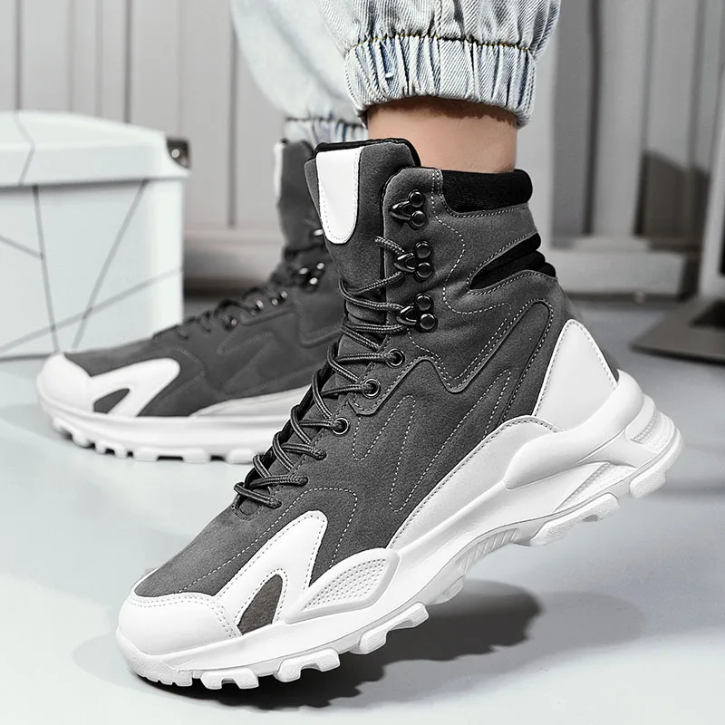 Fashion Men\'s Boots Comfortable Men Casual Shoes Breathable High Top Sneakers for Men Outdoor Non Slip Mens Ankle Boots Platform