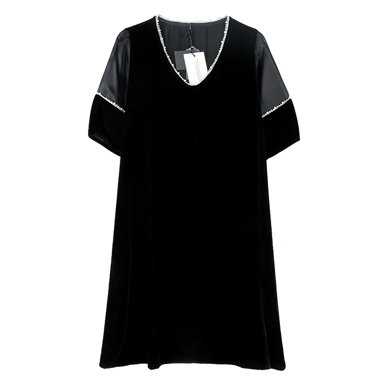 Vestido Midi de terciopelo negro para mujer, prenda elegante y cálida de lujo con cuentas y cuello redondo, vestidos de noche coreanos, otoño e