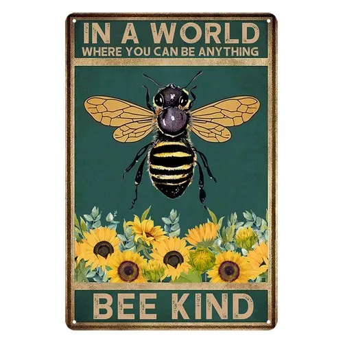 Vintage Bee Metal Tin Signs Be Kind Sign Flower Metal Sign Inspirational Sunf... --Tin Sign