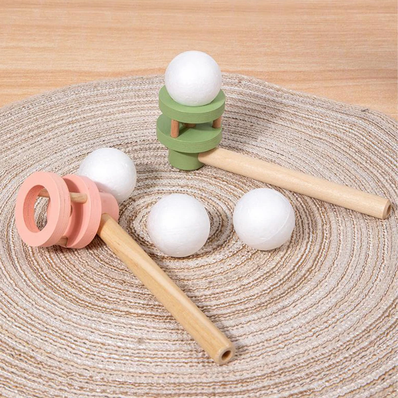 Wooden Suspension Ball Blowing Machine Education Puzzle Parent-child Game Lung Capacity Toy Red, Pink, Green Tricolor Puzzle