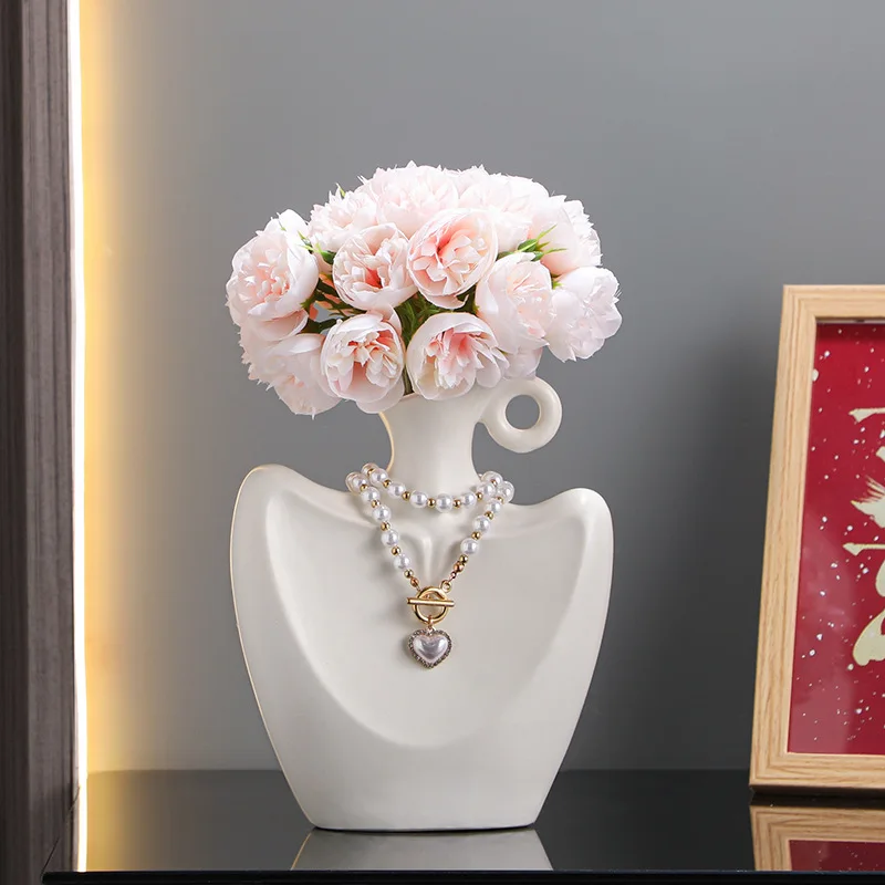 DSA creative vase ornament, living room flower arrangement fashion sense wine cabinet table countertop flower ware niche light