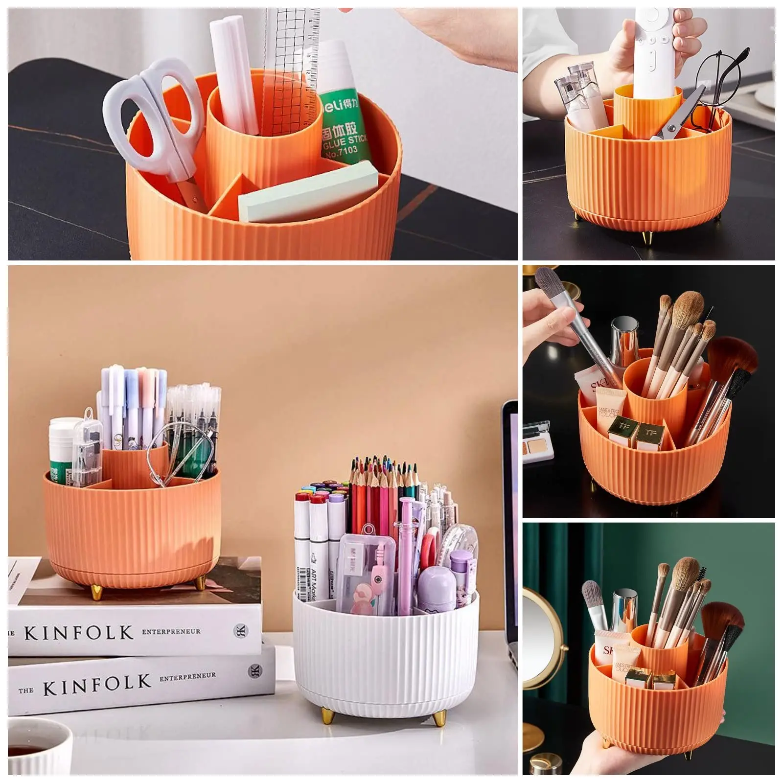 360 Rotating Makeup Brush Holder Desktop Cosmetic Organizer Rotating Desktop Storage Box Portable Lipstick Eyeliner Holder