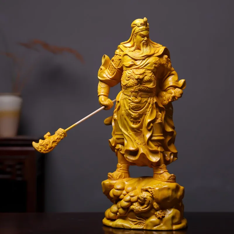 Hand-Carved Camphor Wood Guan Yu Statue - 15.7