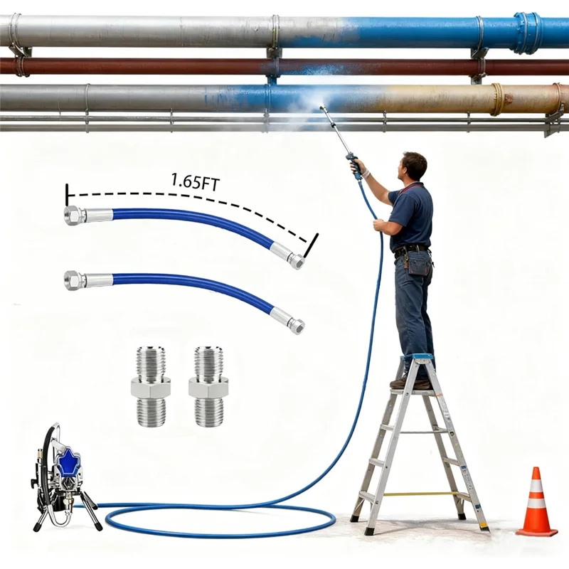 สายฉีดพ่น MCGS-For 490 495 595 390 395 พร้อมข้อต่อ 1.65 ฟุต/50 ซม. สายด้านข้างสำหรับเครื่องพ่นแบบไร้อากาศแรงดันสูง อุปกรณ์เสริมสำหรับเปลี่ยน