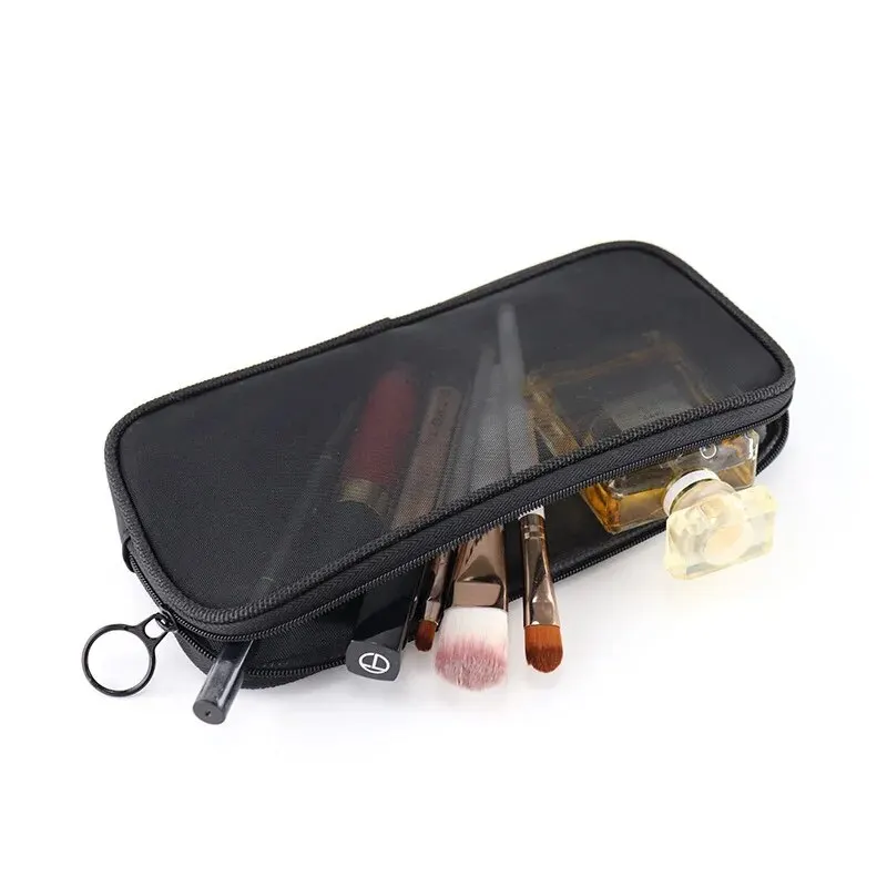 New Mesh Transparent Cosmetic Bags Small Large Clear Black Makeup Bag Portable Travel Toiletry Organizer Lipstick Storage Pouch