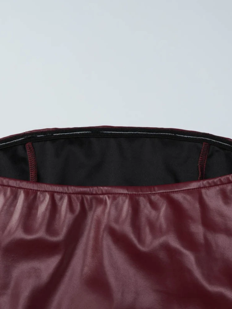 Womens Dresses 2025 Autumn Strapless Off Shoulder PU Leather Dress Female Sexy Backless Bodycon Solid Party Night Club Outfit