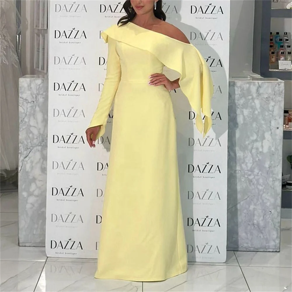 

ROYET Pleat One Shoulder Long Puff Sleeve Mermaid Simple Evening Dress Floor Length Classic Prom Gown For Woman Customized