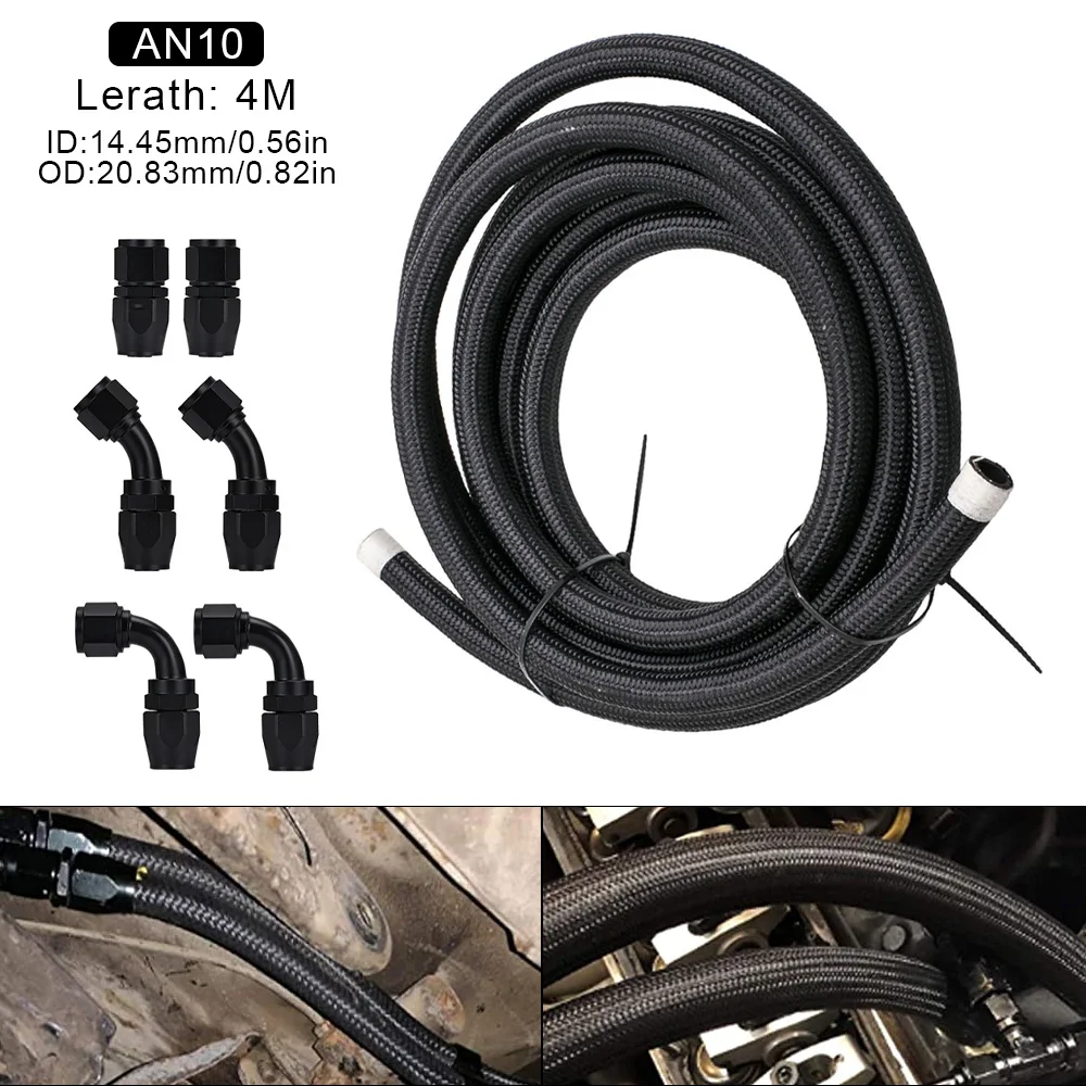 Aluminum 4M AN10 Nylon Braided Gas/Oil/Fuel Hose Line with Swivel Hose End Fitting Kit