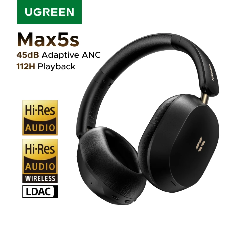 2026年新改良版 UGREEN Max5s オーバーイヤーBluetoothワイヤレスヘッドホン 45dBハイブリッドANCノイズキャンセリング 112時間長時間再生