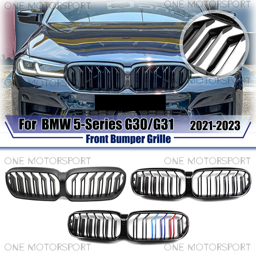 

Double Line Style Glossy M-Color Racing Grille Bumper For BMW 5-Series G30 G31 2021-2023 Matte Black Front Bumper Grille