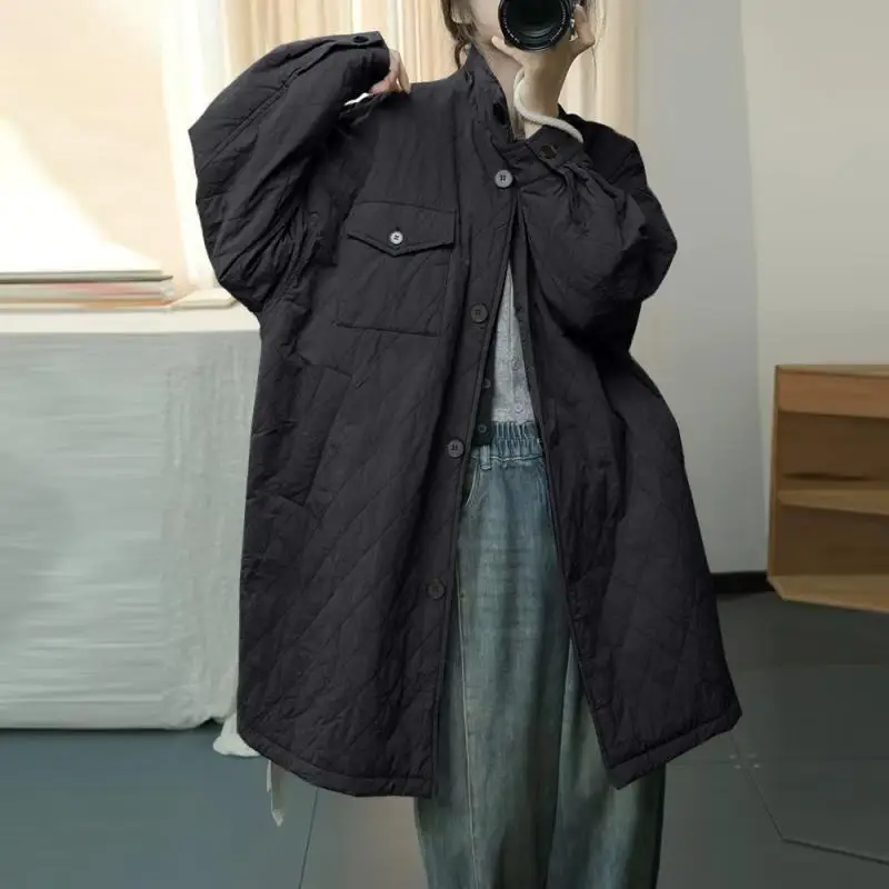 Autumn and Winter New Women's Down Cotton Jacket Casual Oversized Windproof Standing Collar Cotton Jacket