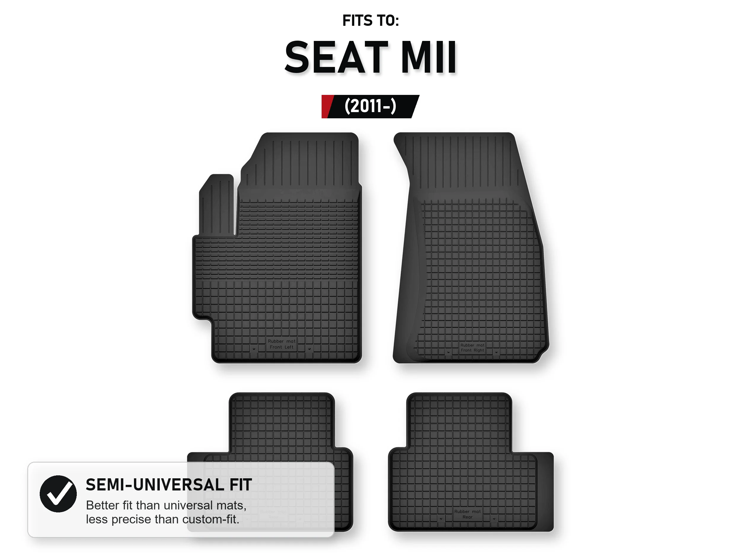 Rubberen matten, dienbladtype voor: Seat Mii 2011- Hatchback 4 stuks