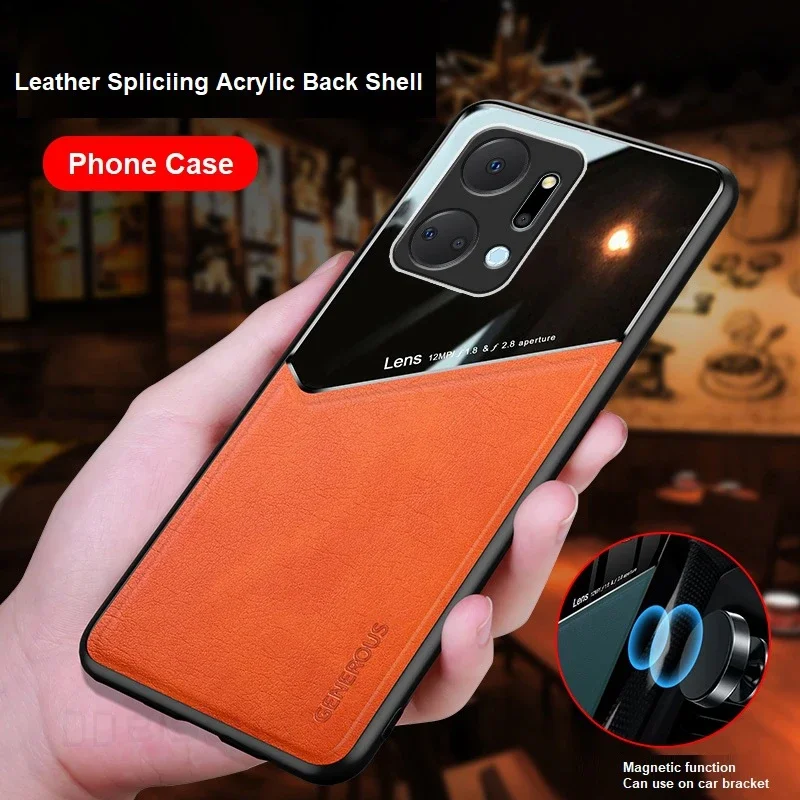 Leather Splicing Acrylic Case For Huawei Mate 60 40 30 Honor 9A X7A X6A X8A 90 50 P30 P40 Lite P50 Pro Nova 8i 7i 6 9 SE Cover