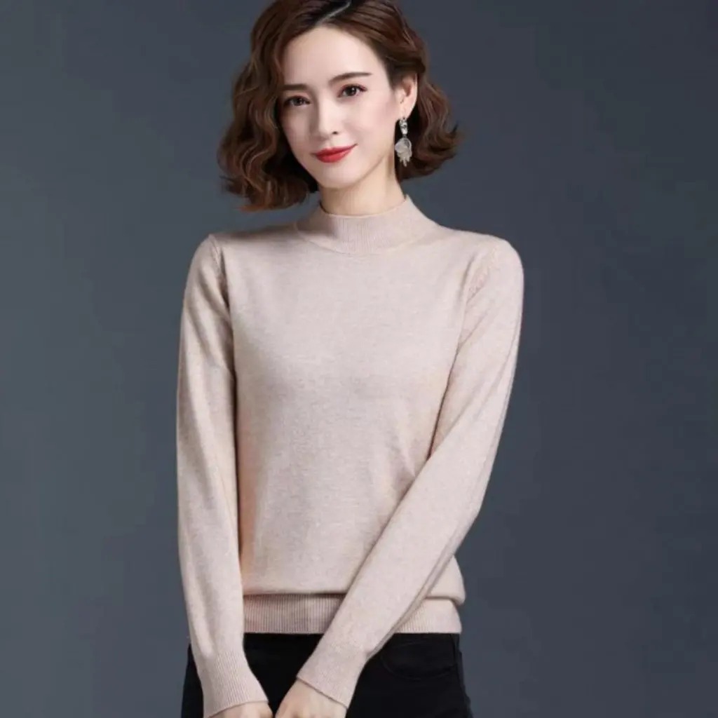 Maglione mezzo dolcevita ispessito da donna Tinta unita Camicia base slim fit taglie forti Top autunno inverno tutto-fiammifero