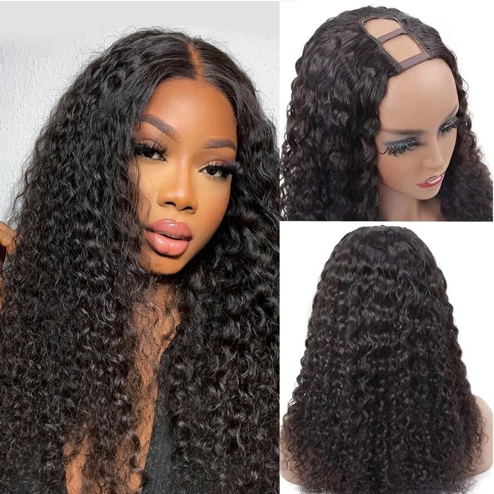 

Парик Amella U-образной формы из натуральных человеческих волос, глубокая волна, 100% бразильские необработанные волосы, 200% плотность, без клея, без кружевной основы, для женщин, натуральный цвет C