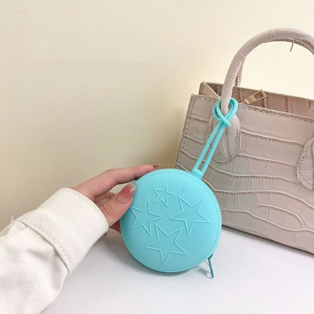 Star Silicone Round Coin Purse Circular With Wrist Rope Small Item Bag Solid Color Key Storage Bag Earphone Storage Bag Gift