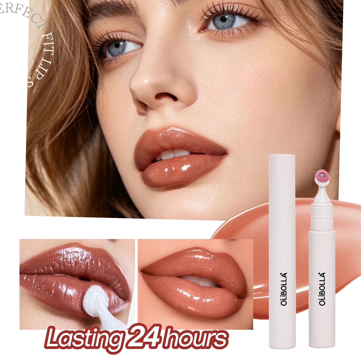 OLIBOLLA Plump Juicy Lip Gloss, Steel‑Bead Fluffy Applicator Long‑Lasting Hydrating Mirror Shine Lip Tint Makeup