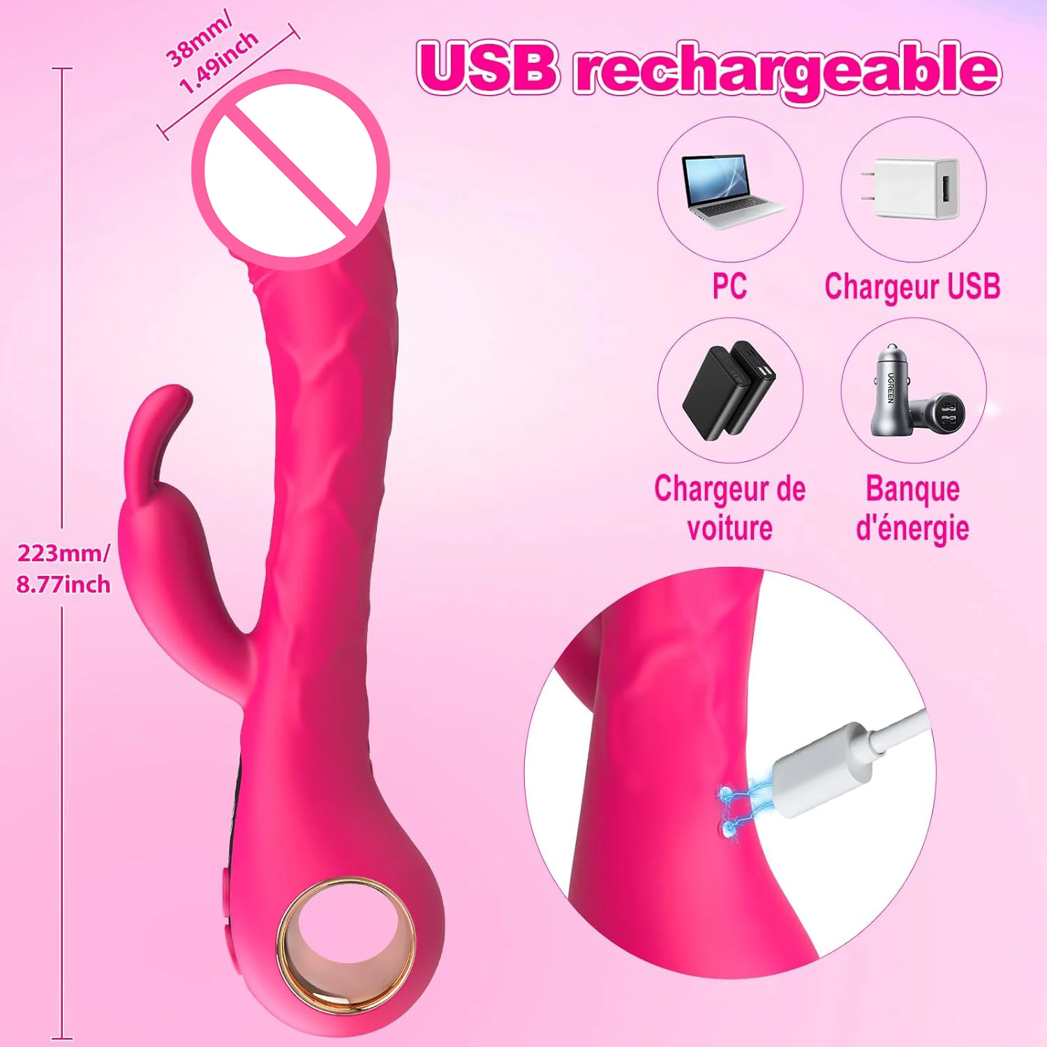 2 in 1 G-spot Rabbit Vibrator LCD Display Vibrating Clitoral Stimulator Realistic Dildo Vibrator G-Spot Adult Sex Toys for Women - Image 6