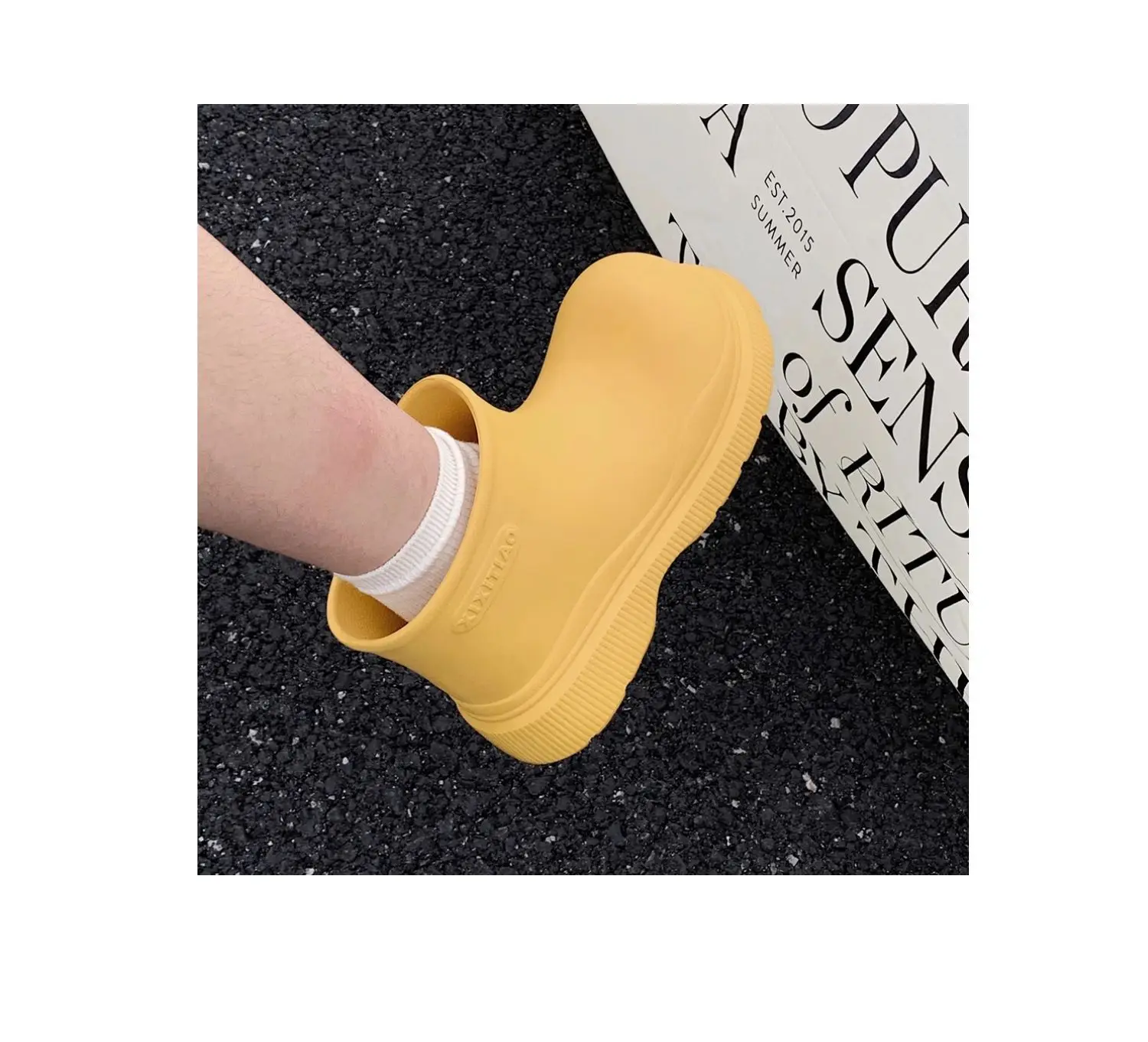 Beige Damen-Galoschen, wasserdichte Knöchel-Regenstiefel, Damen-Korean-Stil, lose Regenstiefel, Wasserschuhe, Damen, neue Regenschuhe mit breiter Zehenpartie – Detail 12