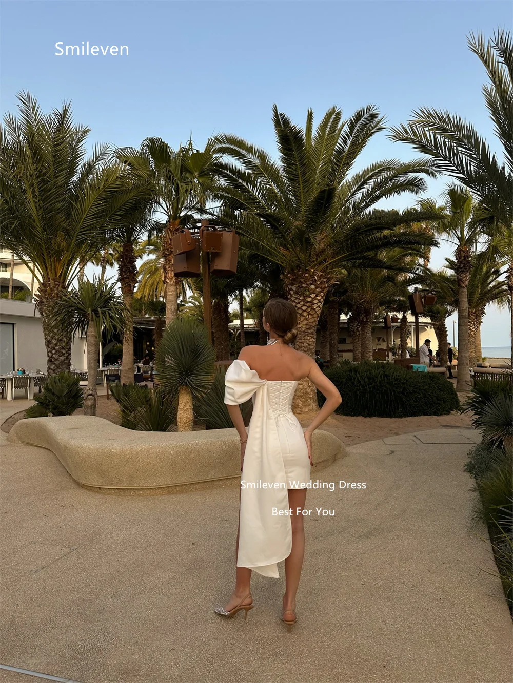 Smileven White Short Bodycon Wedding Dresses Sweetheart Off‑the‑Shoulder Bridal Dress Lace‑up Corset Back Sash Gowns Customized