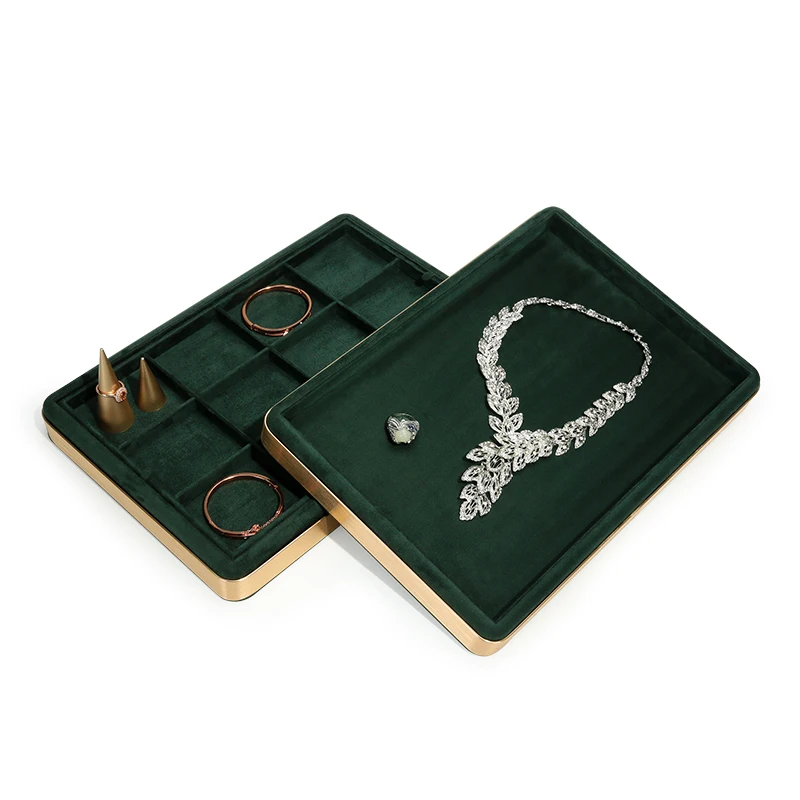 

Green Luxulry Jewerly Show Props Velvet jewelry tray necklace pendant ring bracelet earring storage box jewelry display props