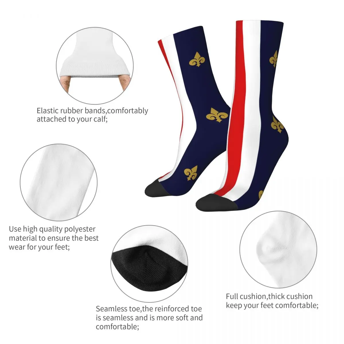 Winter Warm Crazy Design Women Men Fleur De Lis Lily France Flag Socks Non-slip Soccer Socks