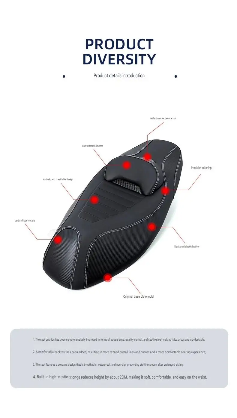 For UY125 US125 UE125 UU125 Scooter Seat Cushion With Integrated Waist Backrest Breathable Surface Soft Sponge Relieve Long