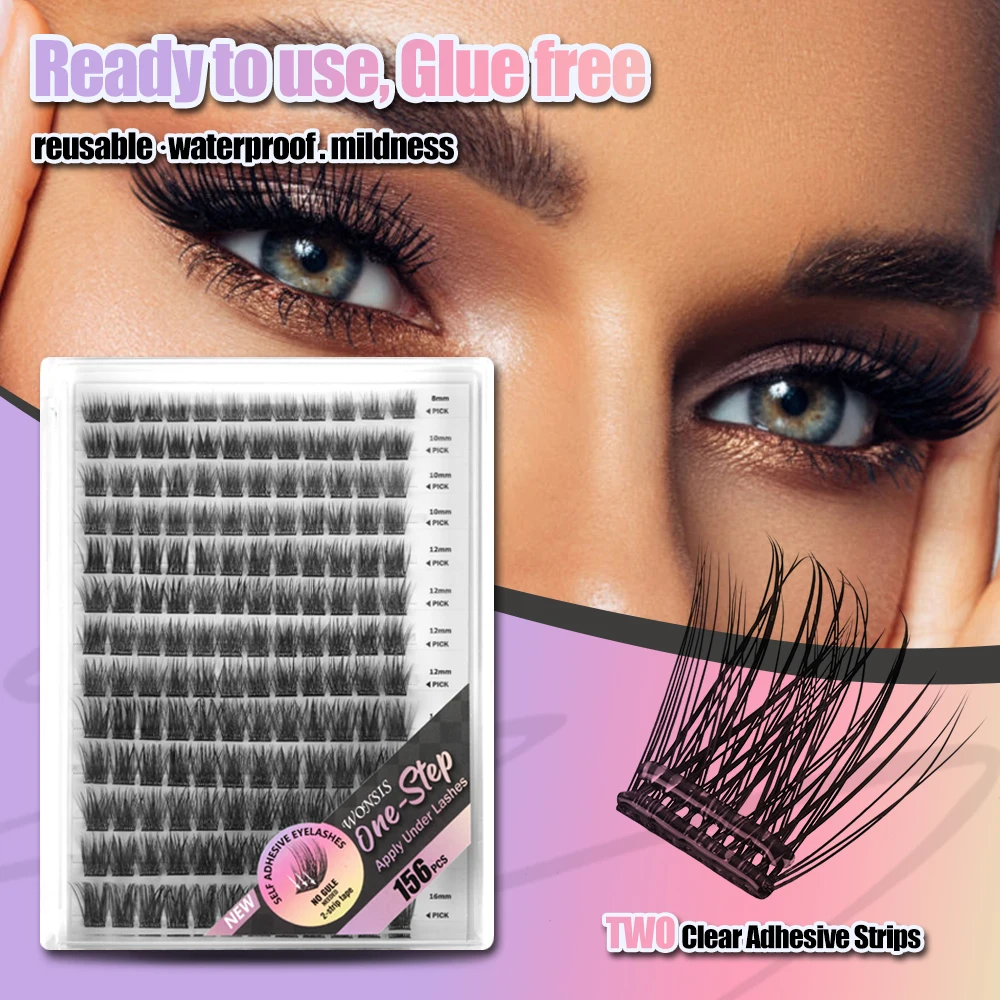 ETVITE Self-Adhesive False Eyelashes 156pcs Glue-Free False Eyelashes DIY Easy to Adhere Firm and Non-Falling Mixed Sizes