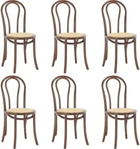 Vintage Dining Chairs Set of 6, Thonet Soild Wood Rattan Dining Room Chairs Armless French Country Kitchen Chairs for