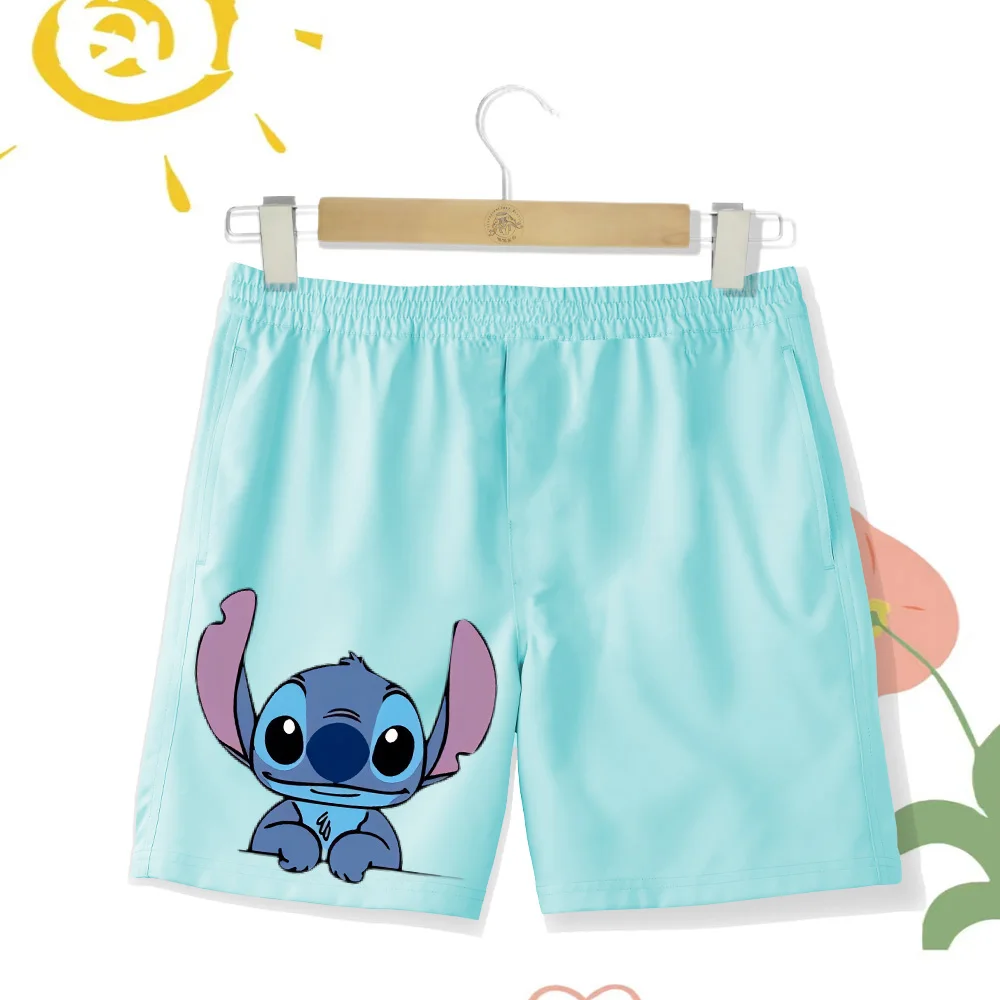 Children's Beach Pants Cartoon 2D Printed Stitch Quick Drying Boys Swim Shorts Fashion Casual Party Loose Girl Clothing Pants