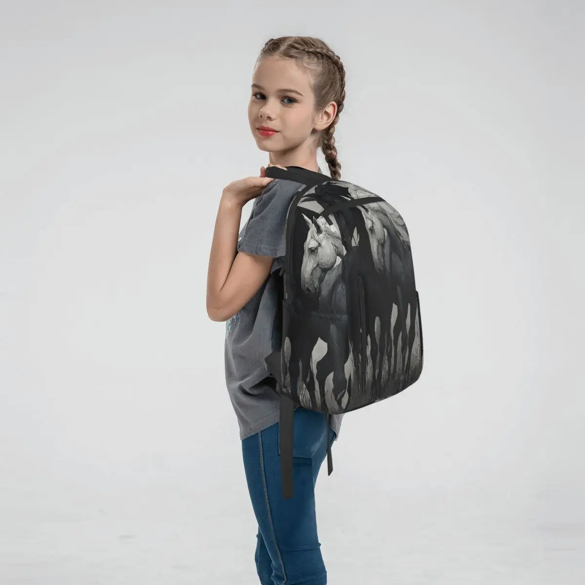 White Horse And Black Horse Running Backpack Daypack Boys Girls BookBag School Bag Shoulder Bags for Men Women
