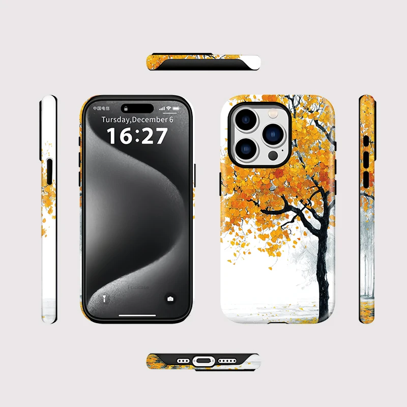 Fcicicase Tree Print Pattern Case For iPhone 16 15 Plus 14 13 12 Pro Max 11 2 in 1 Magnetic For Magsafe Wireless Charge Cover