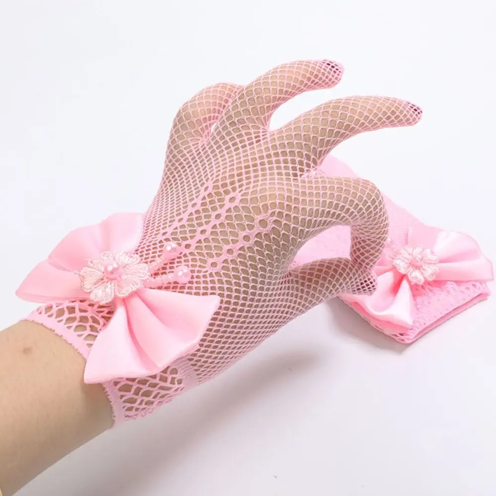 Elegant Children's Wedding Gloves Bow Knot Thin Lace Mesh Gloves Etiquette Dress Gloves Holiday Princess Birthday Party Gloves