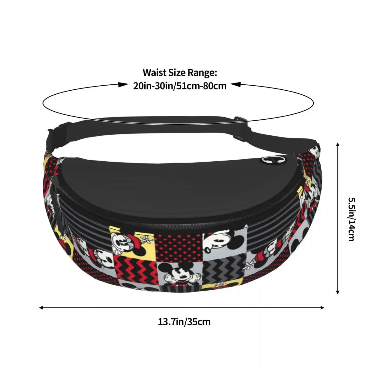 Mickey Mouse Cartoon Crossbody Fanny Pack para Homens e Mulheres, Colagem Fanny, Saco de cintura para viagem, Caminhadas, Bolsa de dinheiro para telefone, Personalizado