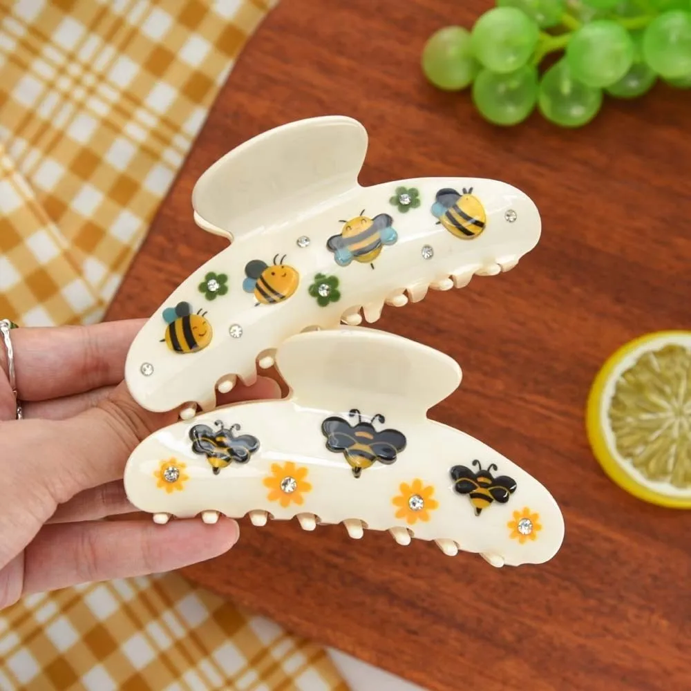 

Iridescent Rhinestone-inlay Hair Claw Korean Style Contrast Color Women Shark Clip Waterproof Flower Acrylic Hair Claw Female